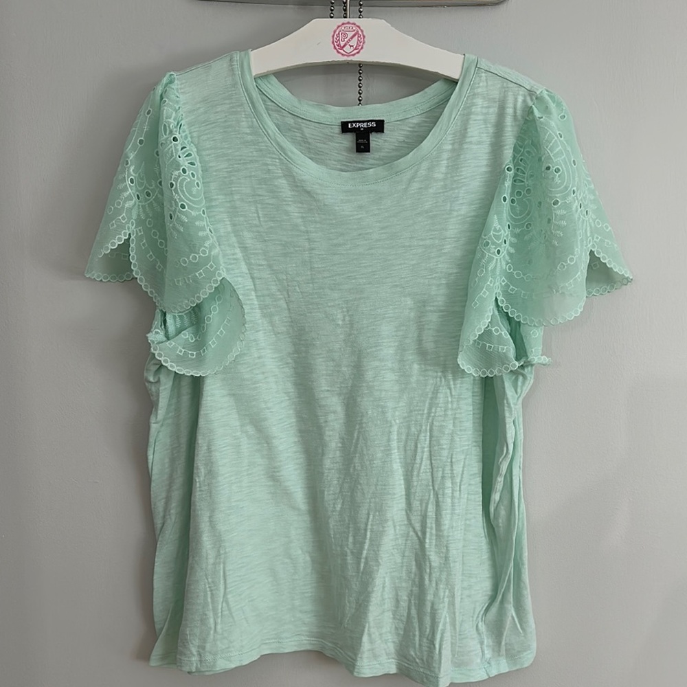 Express Green Eyelet Sleeve Top